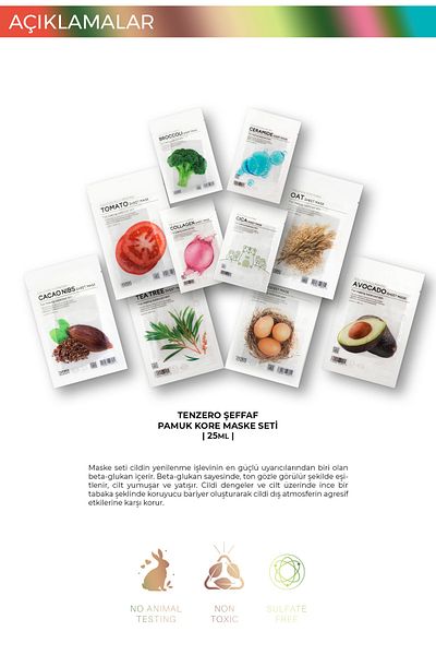 TENZERO Transparent Cotton Korean Anti-Aging Mask Set with 10 Types of Essence