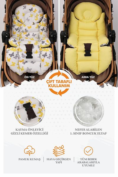 Umaybebek Orthopedic Baby Stroller Cushion with Waist Support, Cotton Fabric - Original Product