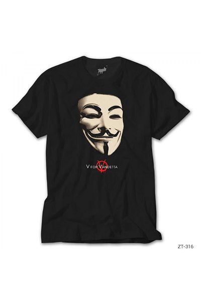 Z zepplin تي شيرت أسود بقناع V For Vendetta