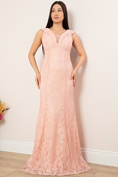 PULLIMM Πίσω Χαμηλό δαντελωτό μακρύ βραδινό φόρεμα 13228