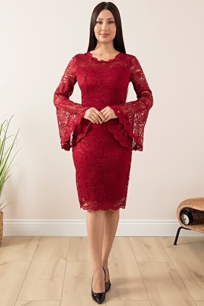 PULLIMM Коротка мереживна вечірня сукня з рукавами 13034