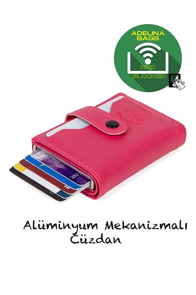 Newish Adelina Fuchsia Nova Leather Mechanism Snap Card Holder Wallet (7CMX10CM)