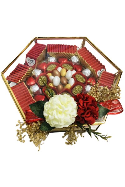 Bolçi Altıgen Kapaklı Sandık Söz Nişan Kız Isteme Kutusu Etiketli Madlen