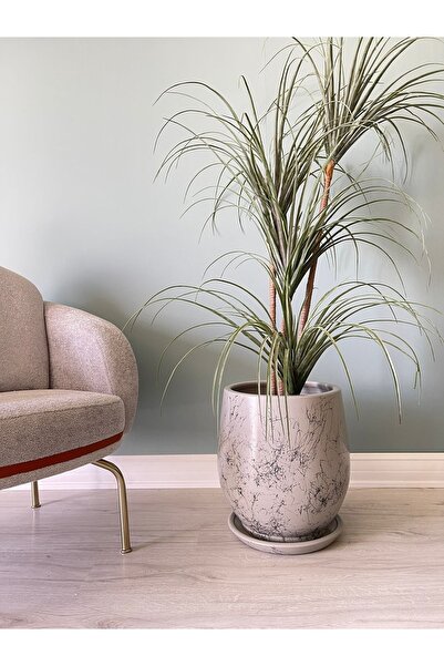 odka 40litre Armut Saksı Tabaklı Yükseklik:40cm Çap:32cm Mia Granit Mermer De...