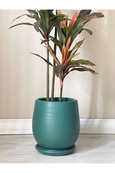 odka 40litre Armut Saksı Tabaklı Yükseklik:40cm Çap:32cm Zümrüt