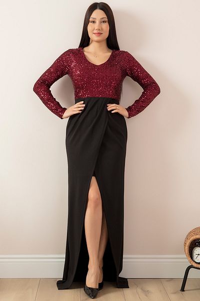 PULLIMM Leg Low-cut V-neck Long Evening Dress 13067