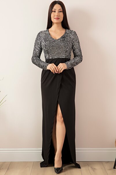 PULLIMM Πόδι Χαμηλό βραδινό φόρεμα με λαιμόκοψη V 13067