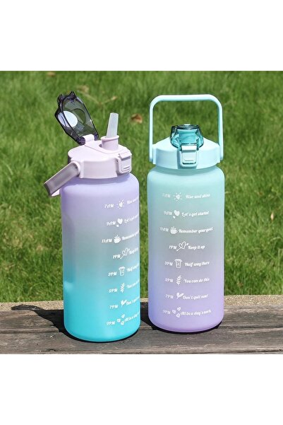 BLUE SİDE Motivasyonel Su Matarası Su Şişesi Suluk 2l Tritan Spor Salonu Su Ş...
