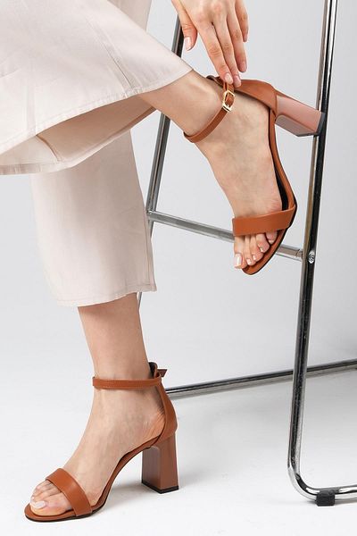Mio Gusto Paulina Tan Color Single Strap Women's Heeled Sandals