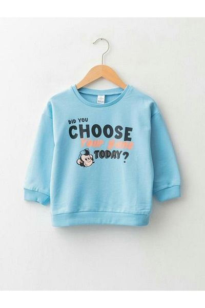 LC Waikiki Crew Neck Long Sleeve Nostalgic Monkey Printed Baby Sweatshirt