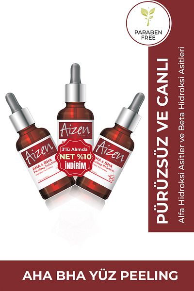 Aizen Face Peeling Kit: Aha & Bha, 3 Pieces - Revitalizing, Moisturizing - 20Mlx3 Pieces