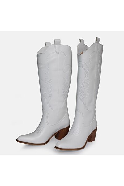 37Numara Büyük Numara Kadın Kovboy Çizme 41-42-43-44 Beyaz Cilt
