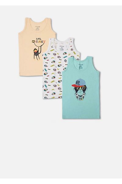 ÇamaşırcımShop Monkey Pattern Printed Combed Cotton Elastane Boys' 3-Piece Athlete Set