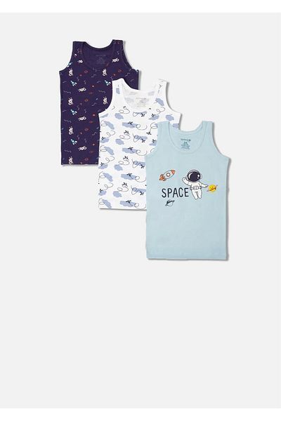 ÇamaşırcımShop Astronaut Pattern Printed Set of 3 Combed Cotton Elastane Boys' Athlete
