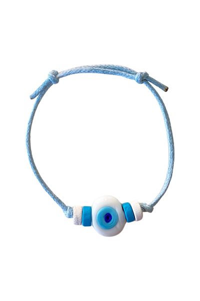 TAKI BY EKİN Dark Blue Glass Evil Eye Beaded, Wooden Beaded Baby/Child/Adult Bracelet