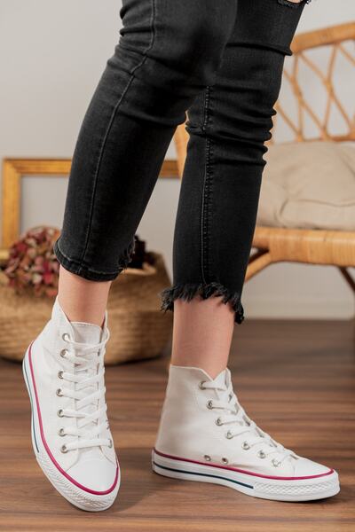 MİRKET Unısex Beyaz Uzun Spor Ayakkabı