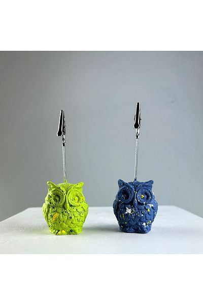oasis decoration Gray Blue Green Owl 2-Piece Note Holder Set