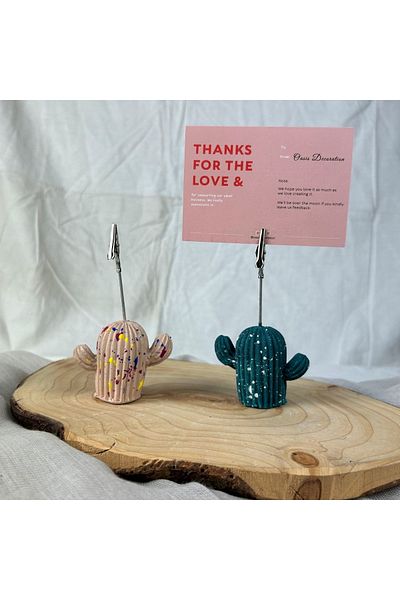 oasis decoration Cream Dark Green Cactus Splash 2 Pieces Note Holder Set