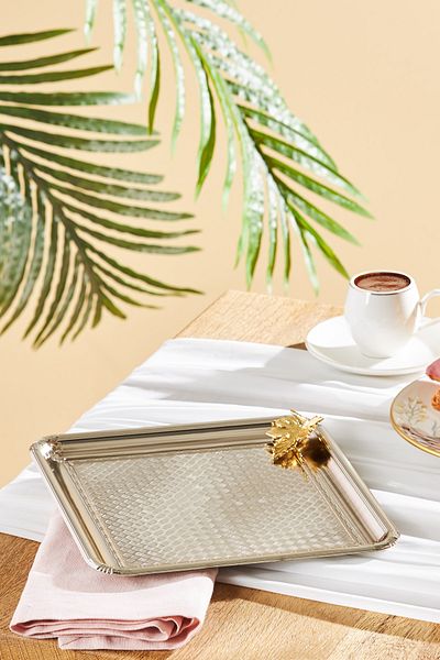 Emsan Leafy Square Tray Platinum