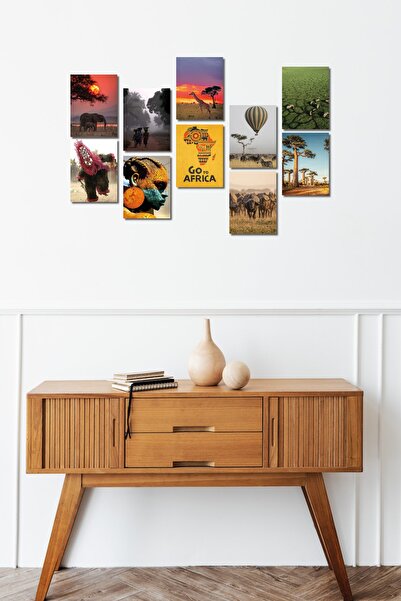 FourArts Time In Africa 13,5 X 18 Cm Set de 10 tablouri din lemn