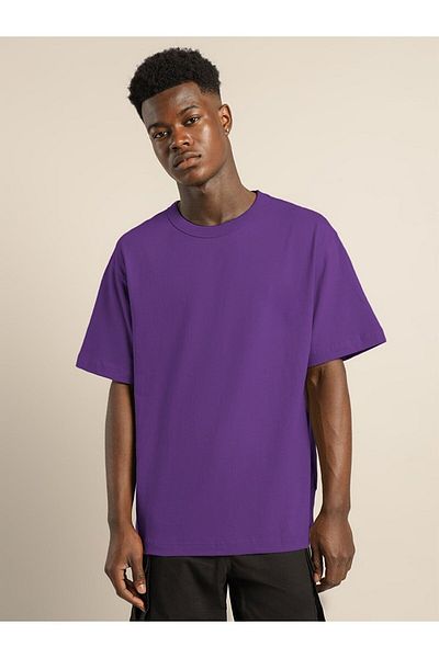 DEEPSENCE Ανδρικό Oversize Απλό T-shirt Βαμβακερό ύφασμα Μωβ Χρώμα