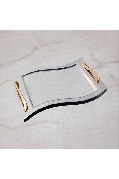 Nehir Lara Gold Stainless Steel Tray Tea Tray - Serving Tray