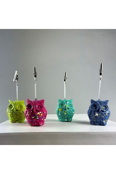 oasis decoration Fuchsia Ice Green Gray Blue Owl 4-Piece Note Holder Set
