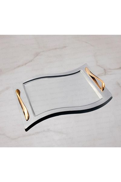 Nehir Lara Gold 2 Liter Stainless Steel Tray Tea and Coffee Tray - Serving Tray 2 Sizes