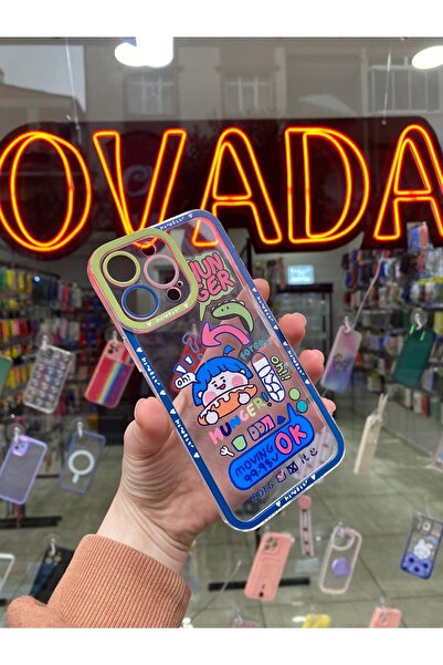 OVADA Iphone 14 Pro Kamera Korumalı Çizgi Film Karakterli Şeffaf Kılıf