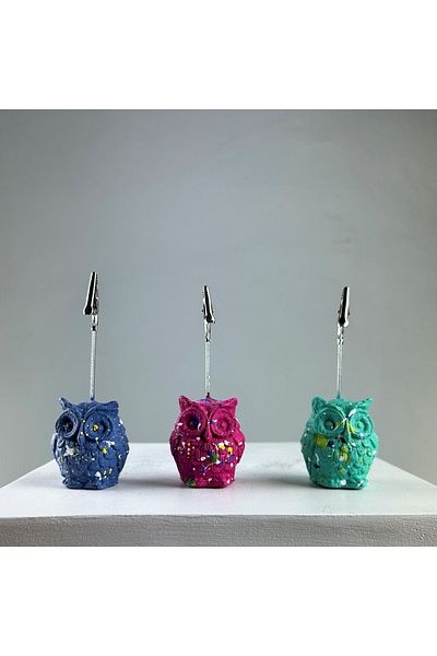oasis decoration Fuchsia Ice Green Gray Blue Owl 3-Piece Note Holder Set