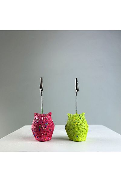 oasis decoration Fuchsia Green Owl 2 Pieces Note Holder Set