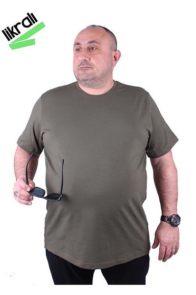 Starbattal Men's Large Size Lycra Basic Crew Neck T-Shirt 11160 Khaki