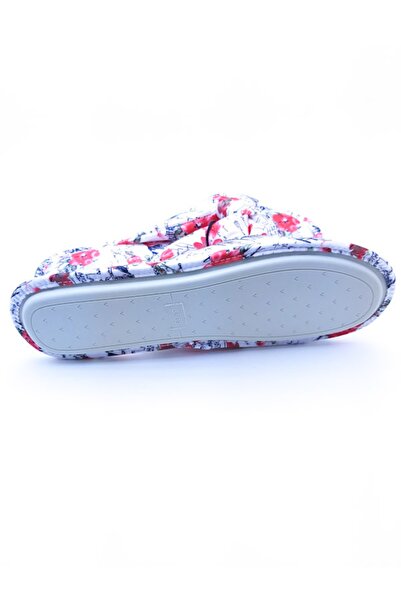 RedPlay Women's Indoor Slippers Satin Fabric Flower Patterned White