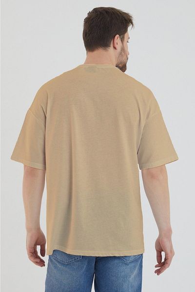 DEEPSENCE Ανδρικό μπλουζάκι Oversize απλό βαμβακερό ύφασμα Κρεμ χρώμα
