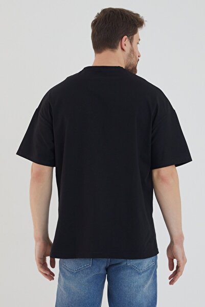 DEEPSENCE Ανδρικό Oversize Απλό T-shirt Βαμβακερό ύφασμα Μαύρο Χρώμα