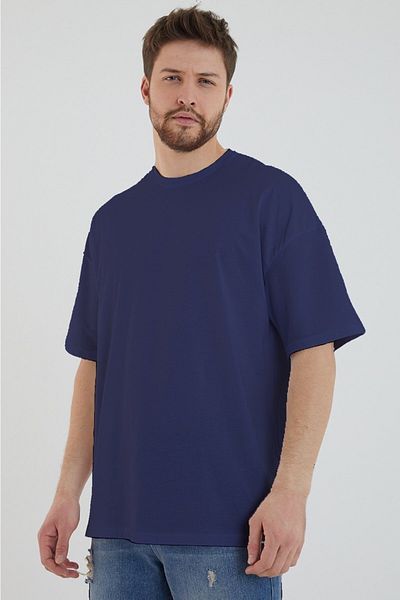 DEEPSENCE Ανδρικό μπλουζάκι Oversize απλό βαμβακερό ύφασμα Navy Blue Χρώμα