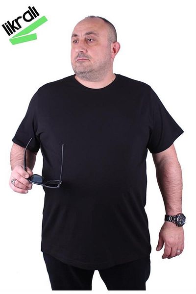 Starbattal Men's Large Size Lycra Basic Crew Neck T-Shirt 11160 Black