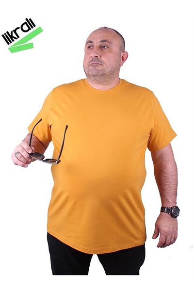 Starbattal Men's Large Size Lycra T-Shirt - Crew Neck, Mustard 11160