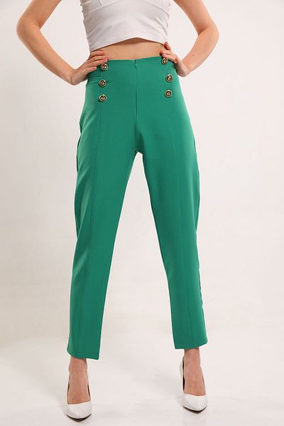 GÜLSELİ Green Women's Grassy Button Detailed Trousers