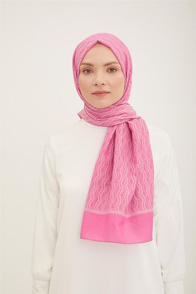 Armine Trend Acacia 1 Βαμβακερό Μικτό Σάλι Γεωμετρικό Σχέδιο Ανοιχτό Ροζ