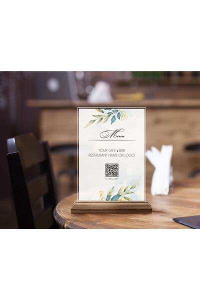 Bk Gift Restoran & Cafe & Barlara Özel Ahşap Standlı Pleksi Qr Kod Menü, Cafe...