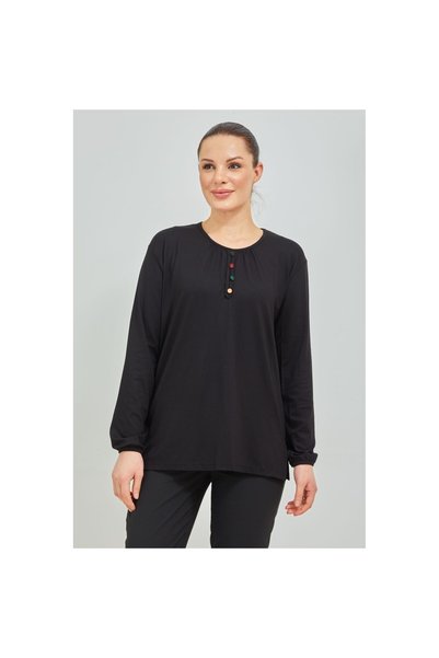 Fresh&Moda Women's Black Sleeves Elastic Lycra Mother's Combed Cotton Blouse