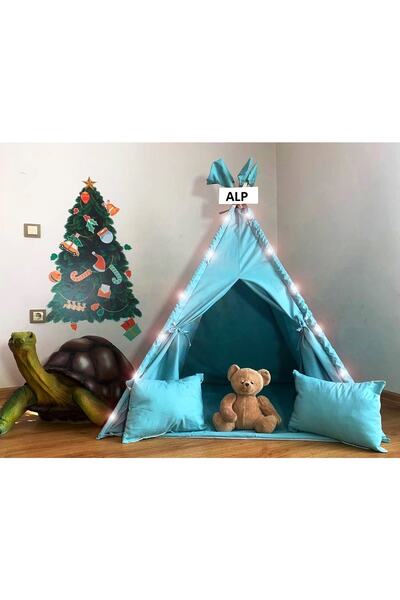 Webburada Isimlikli Işıklı Kızılderili Oyun Çadırı Aktivite Alanı Minderli Oyun Evi Yastıklı Mavi
