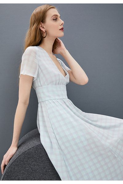 Emporio Armani Women's Cotton Plaid V-Neck 708 Dress 3k2a73 2nxuz-708