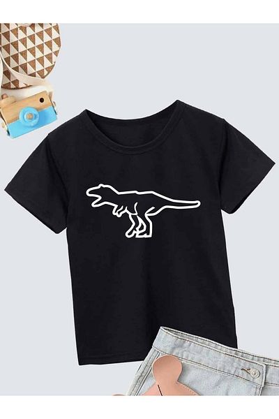 VASK Unisex Comfortable Cotton Printed Black Children's T-shirt