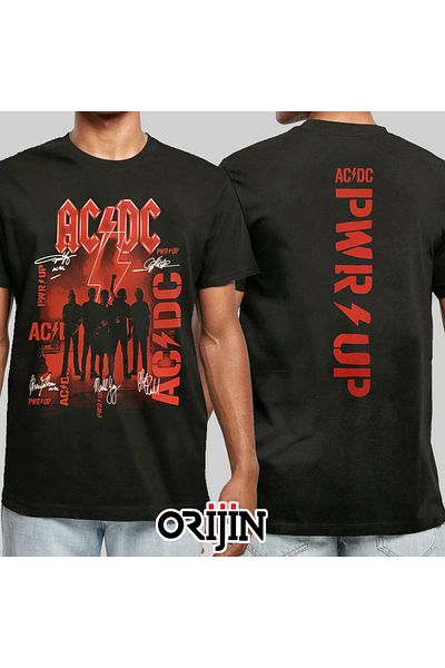 Orijin Tekstil Ac Dc Power Up Front Back Printed Unisex Black Tshirt
