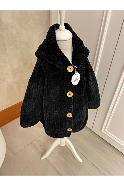 İPGON Kadife Kapşonlu Hırka Siyah 1 Yaş