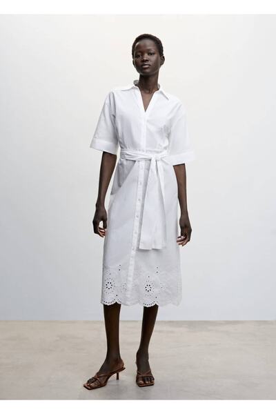 MANGO Woman Swiss Embroidered Shirt Dress