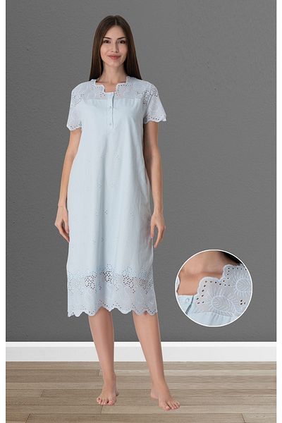 by İGP Cămașă de noapte festonată postpartum pentru femei gravide Effortt Blue 9023