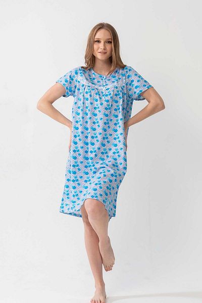 VİENETTA Women's Short Sleeve Blue Nightgown 2c0t1n567